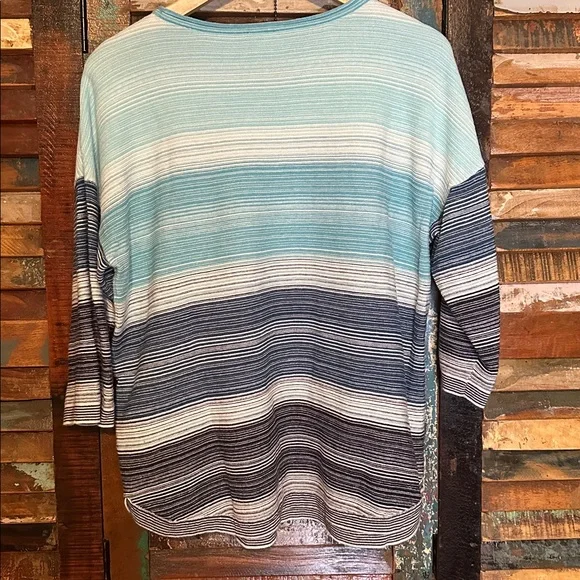 Chico's Casual Multicolor Striped Crewneck Sweater 3/4 sleeve size 2 - Picture 5 of 6